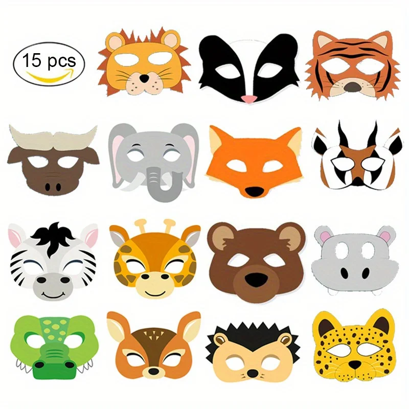 15Pcs Animal Mask Jungle Party Decoration Jungle Theme Party Supplies Mask Christmas, Halloween Gift