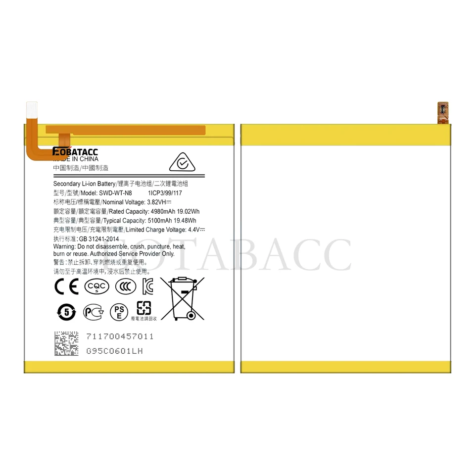Batería de repuesto de alta calidad SWD-WT-N8 5100mAh para Samsung Galaxy Tab A 8.0 2019 SM-T290 T290 T295 + herramientas 2