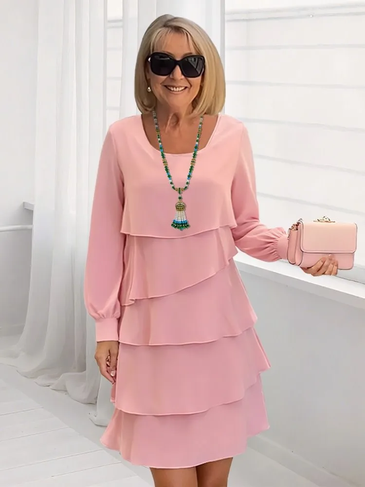

Women Fashion Solid Color Loose Cake Dresses Autumn Casual Long Sleeve Mini Dress Office Ladies Elegant Party Dress Vestidos