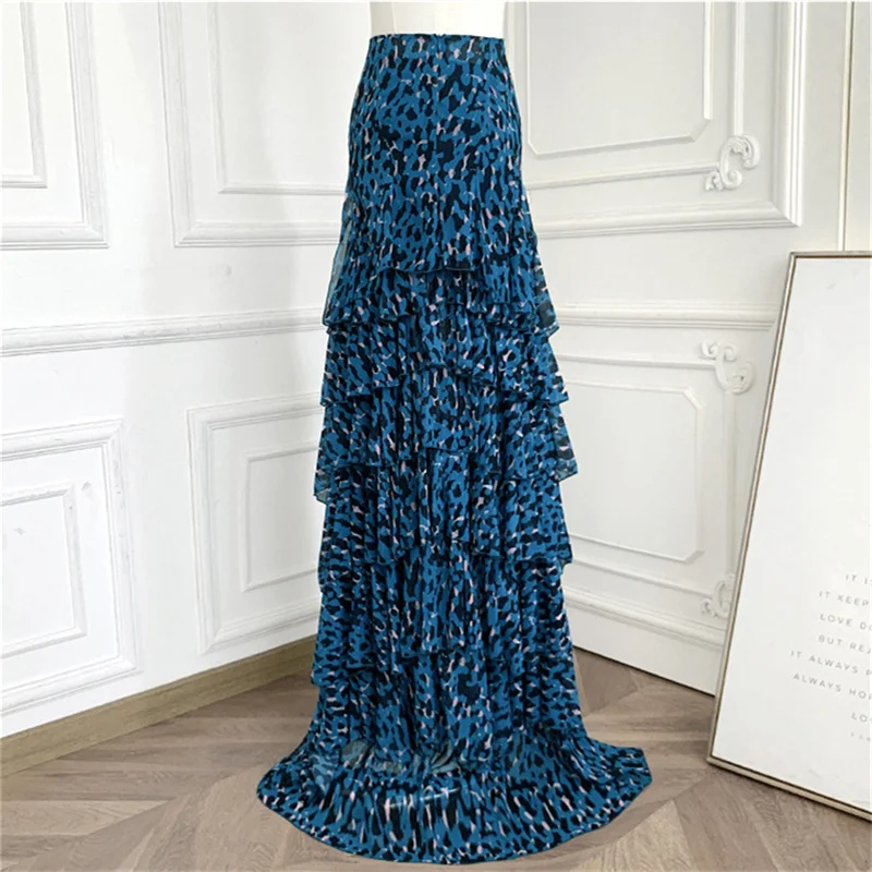 Women's skirt New high waisted slim fit long skirt for spring 2026 printed women's half skirt Stacked ruffled fishtail skirt y2k