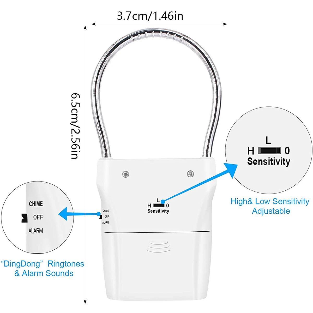 Door Handle Alarm 110dB Door Security Alarm with Adjustable Settings Alarm Equipment Battery Operated for Travel Hotel Security