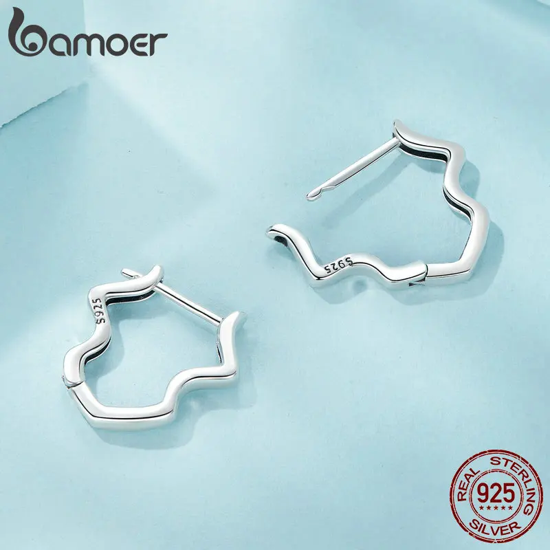 BAMOER 925 Sterling Silver Dainty Wave Huggie Hoop Earrings Hypoallergenic Ear Buckles for Women Jewelry Gift SCE1761