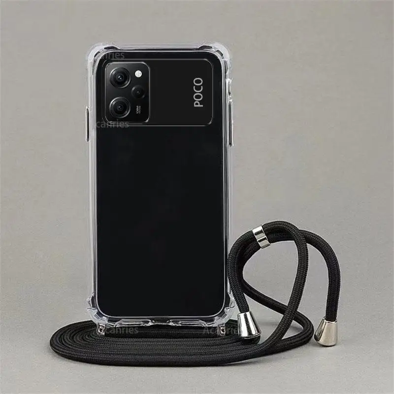 Transparent Crossbody Necklace Lanyard Case On For Xiaomi Mi Poco X5 Pro Redmi Note 12 pro plus 5g Silicone Cover Poko X5pro X 5