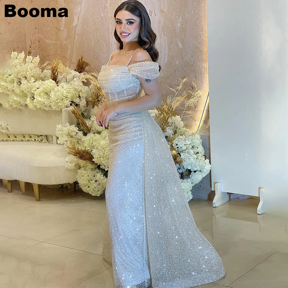 Booma Glitter Women\'s Evening Dresses Off Shoulder Boning Formal Dresses Dubai Sequined Wedding Party Dress for Women Customize