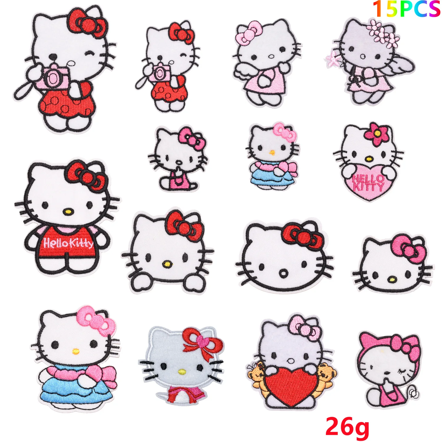 

Sanrio HelloKittys Peripheral Embroidery Applique Cloth Stickers Children Clothes DIY Repair Ironing Patches Cartoon Decorative