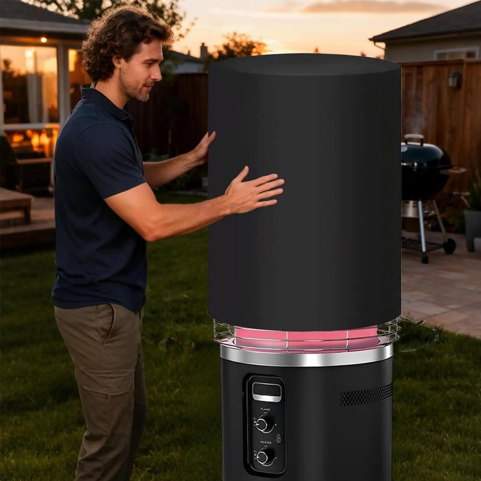 Fire Pit Column Cover Heavy Duty Waterproof Outdoor Furniture Protector Fire Column Patio Fireplace Cover For Yard Balcony Lawn view 3