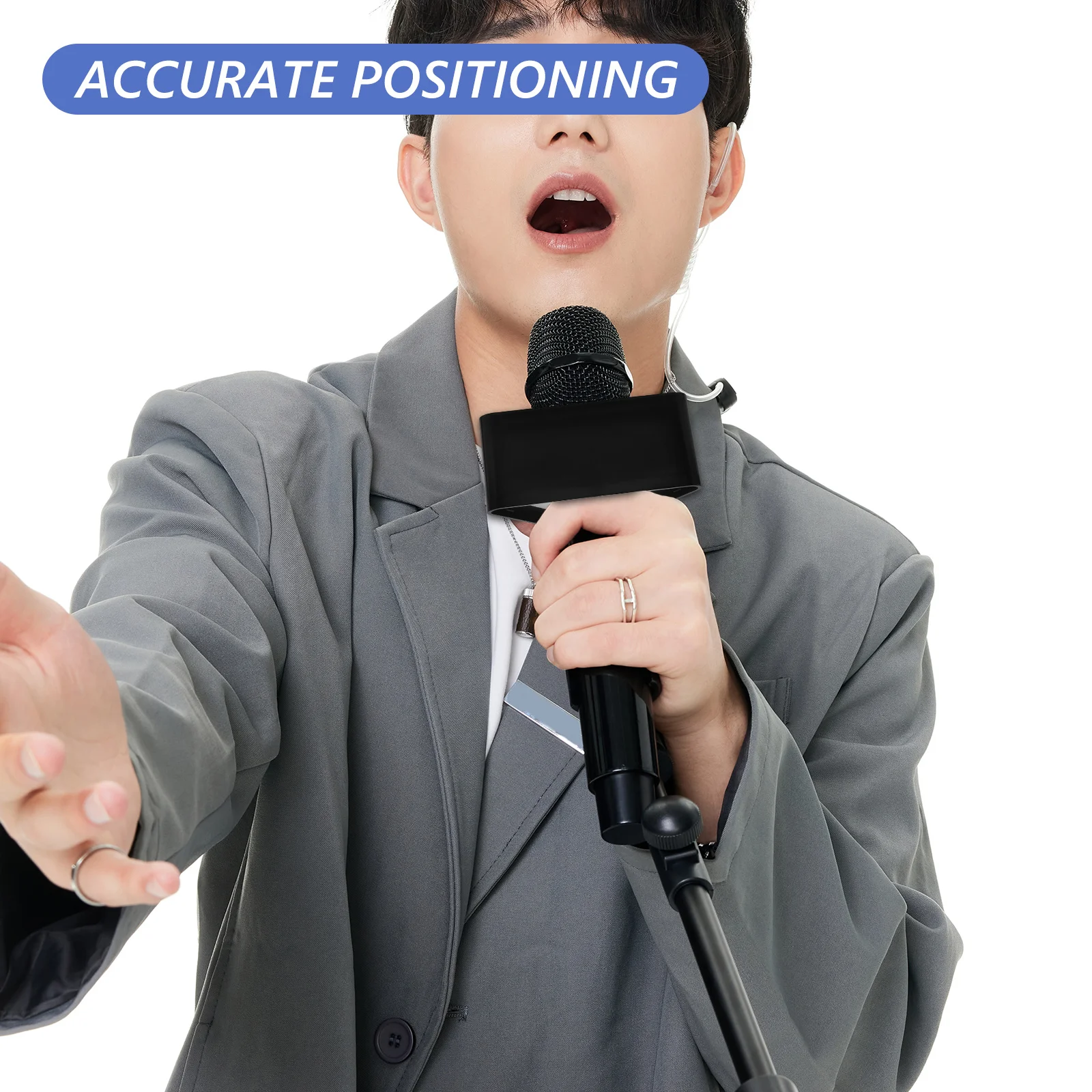 

2Pcs Microphone Flag Station Interview Mic Stand Triangle Cube Desktop Mic Holder ABS Material for Media Coverage Speech Venues