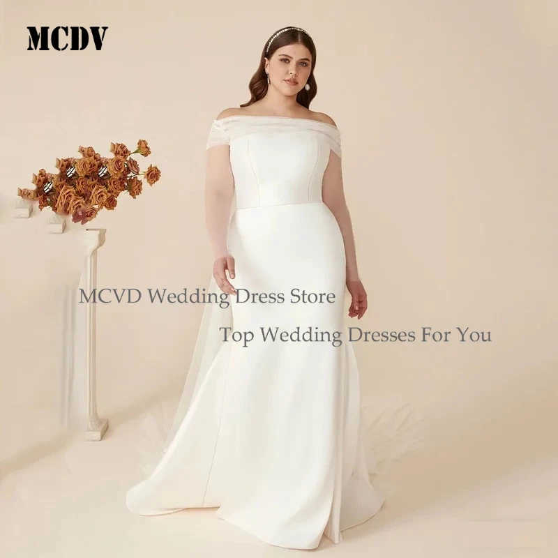 

Customized Plus Size Satin Mermaid Wedding Dress Detachable Tulle Cape Strapless Sleeveless Simple Bridal Gown Elegant Bride