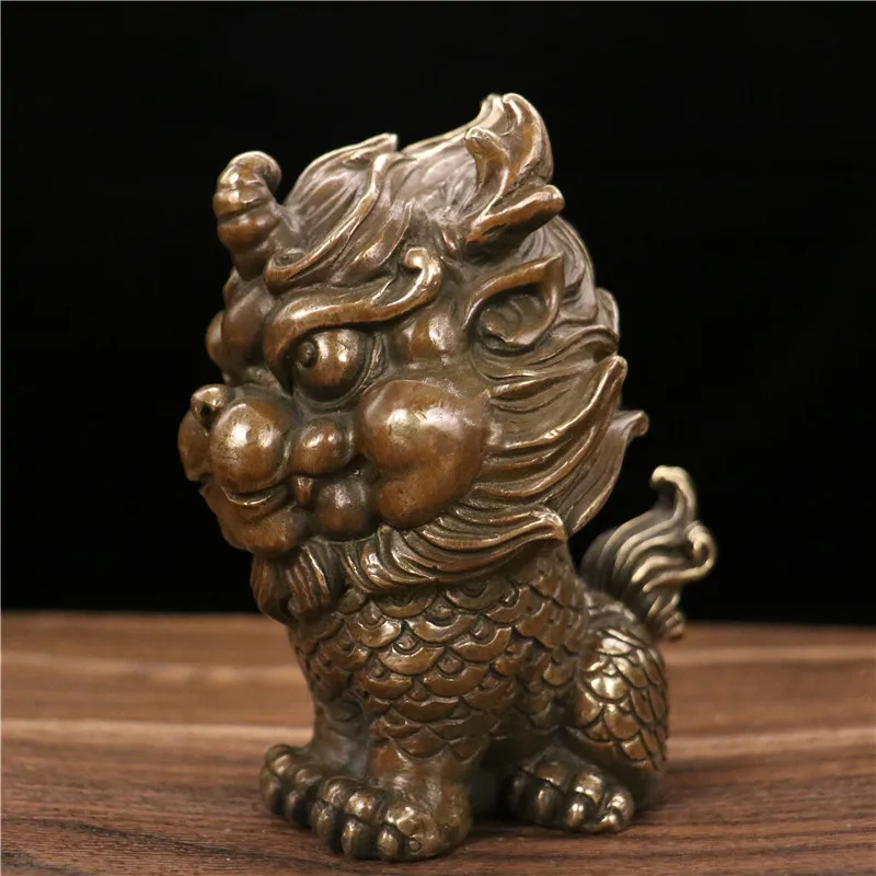 Copper Sitting Qilin Ornament for Home Living Room, Entryway, Wine Cabinet Decoration, Gift Craft