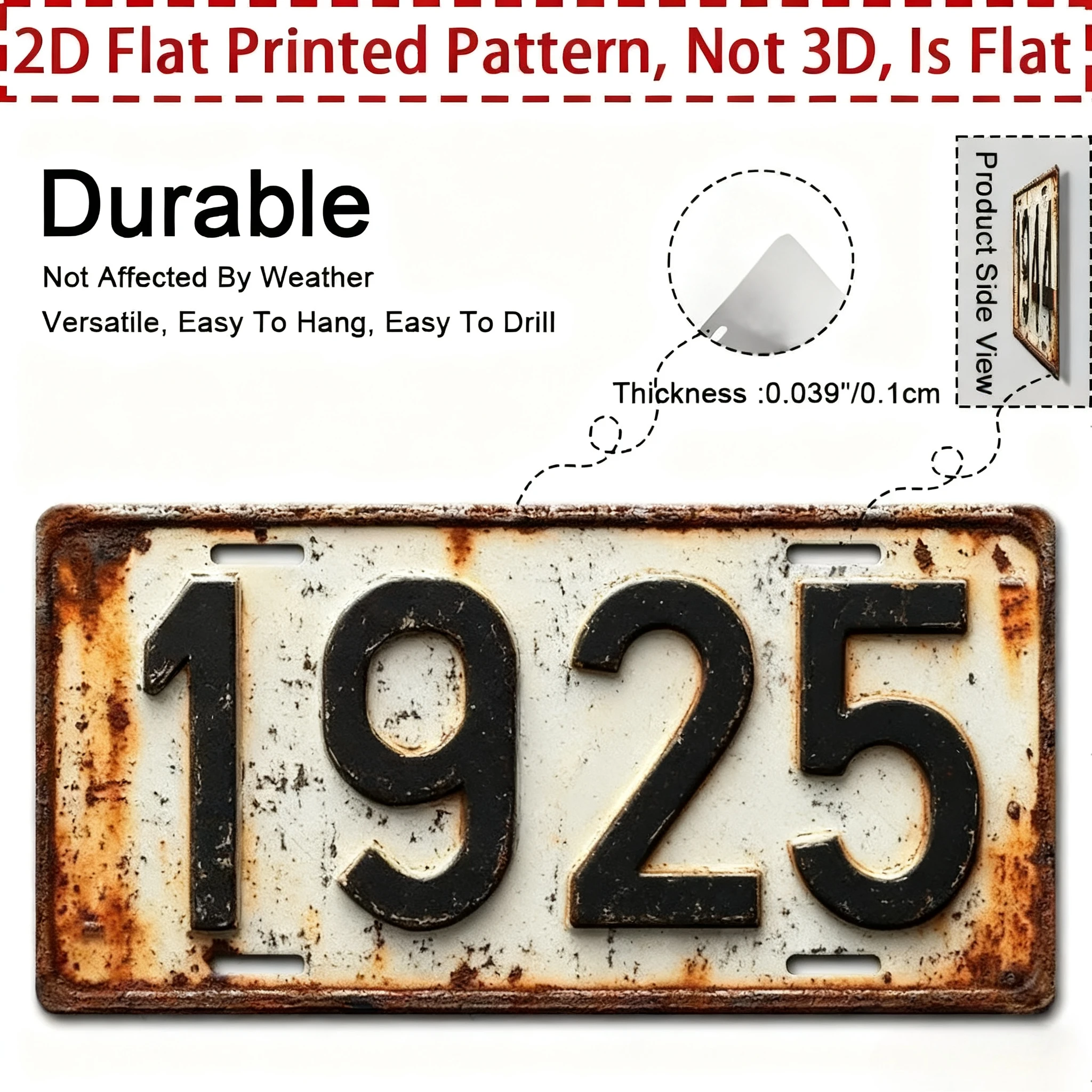 1920-1950Aluminum License Plate Sign - Rustic Distressed Finish, 