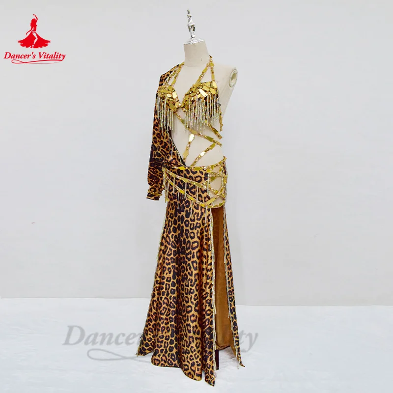 Belly Dance Performance Costume Suit for Women Customsized Bra+single Sleeves Top+long Skirt 3pcs Adult Child Bellydance Suit