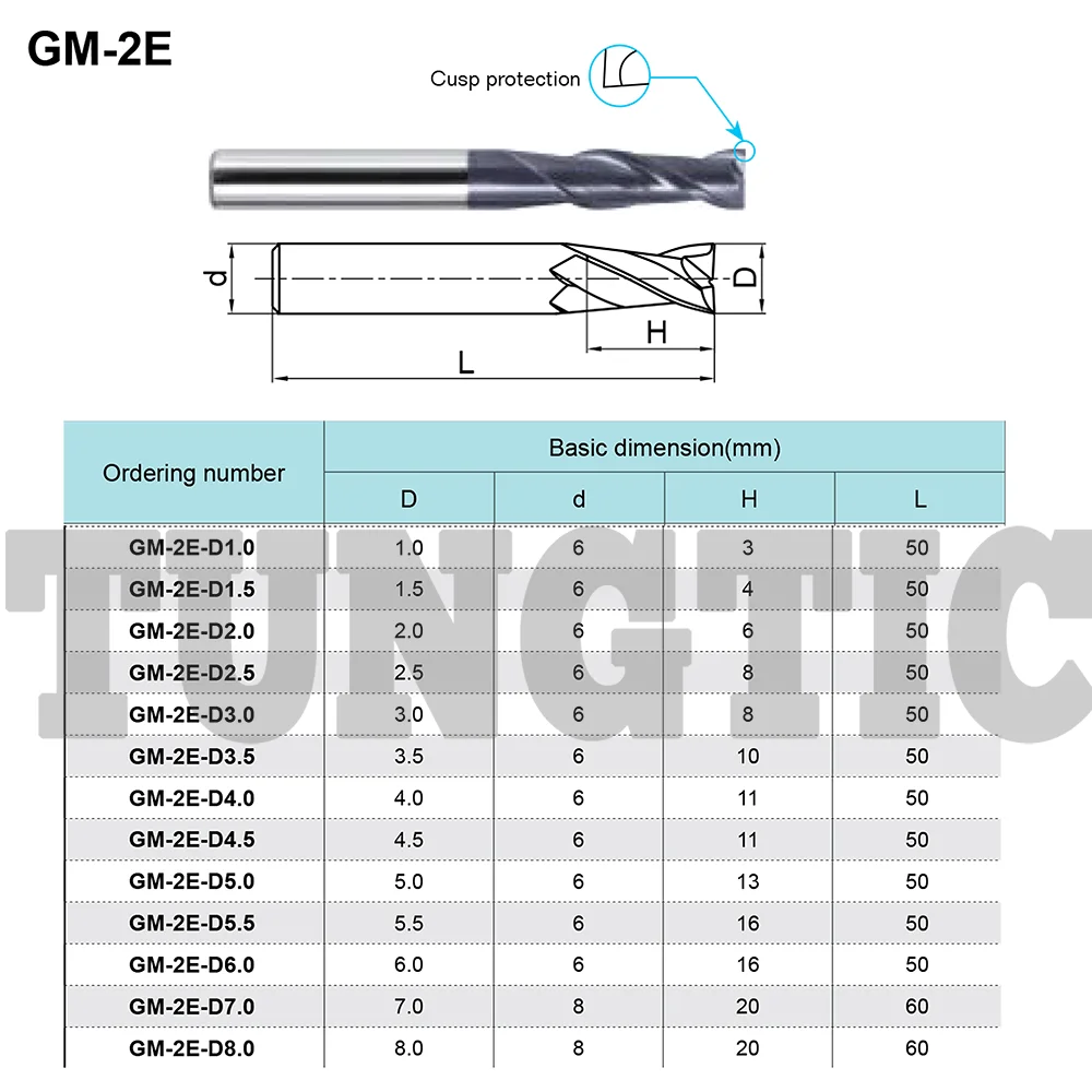 Imagem -03 - Series 2-flauta Achatada End Mills para Usinagem Geral Gm-2e-d2.0 Gm-2e-d3.0 Gm-2e-d3.5 Gm-2e-d4.0gm-2e-d5.5 18 mm Gm2e