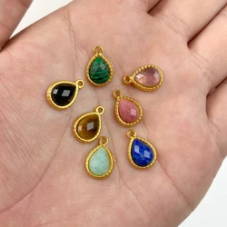 5Pcs/Lot Small Stainless Steel Water Drop Natural Stone Pendant Gold Color Metal Pendant Charm Accessories 11x12MM Diy Jewelry