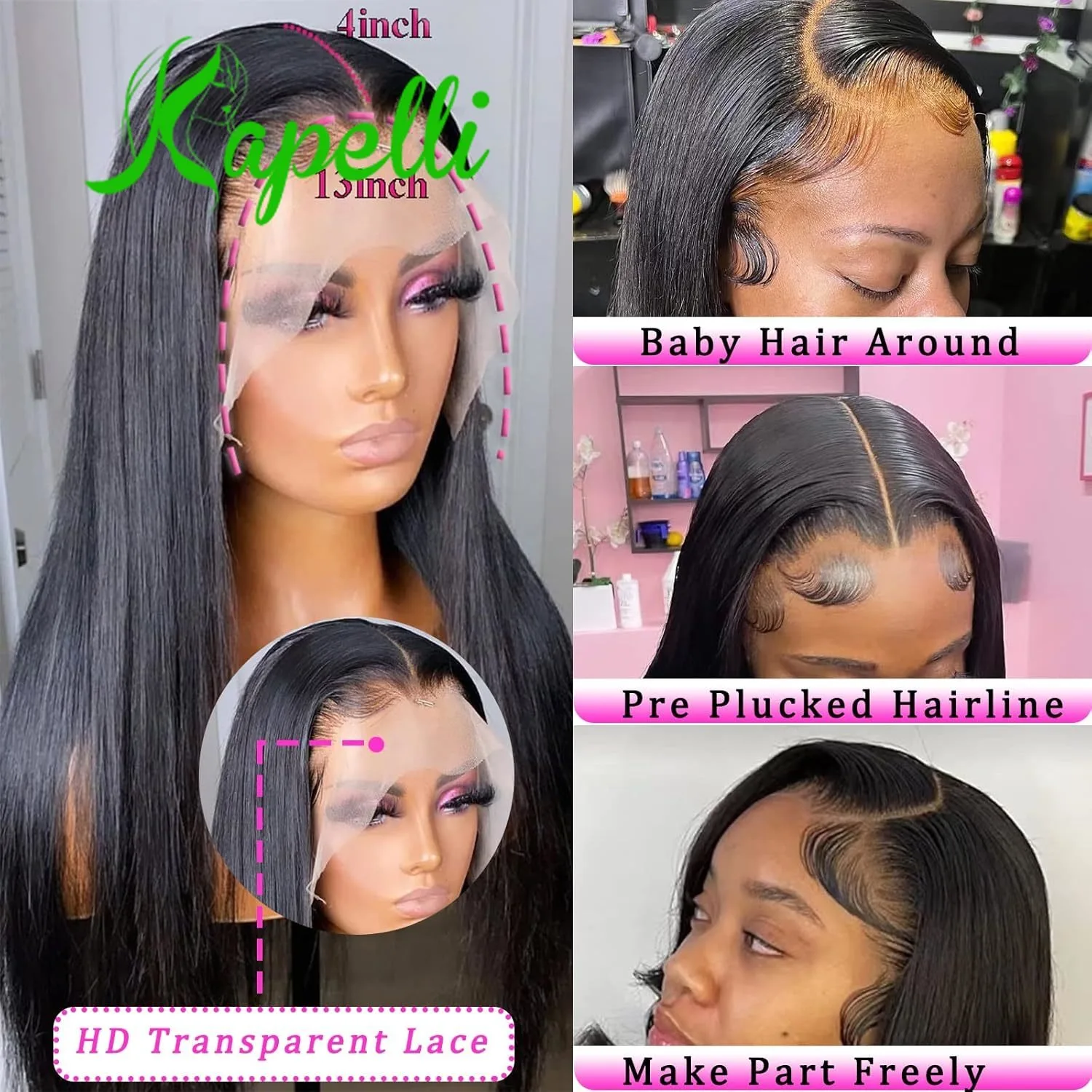 38 40 inches 13x4 HD Transparent Lace Frontal Wigs Bone Straight Human Hair Wigs Pre Plucked Lace Front Wigs For Women Remy Hair