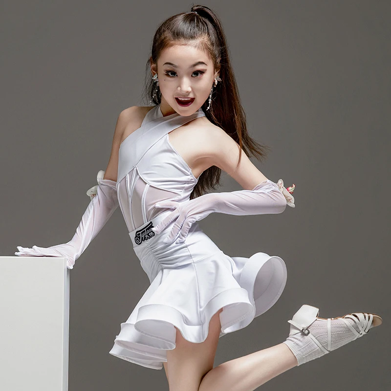 New Latin Dance Dress For Girls White Performance Suit Cha Cha Rumba Ballroom Dance Competition Dress Practice Wear DNV18920