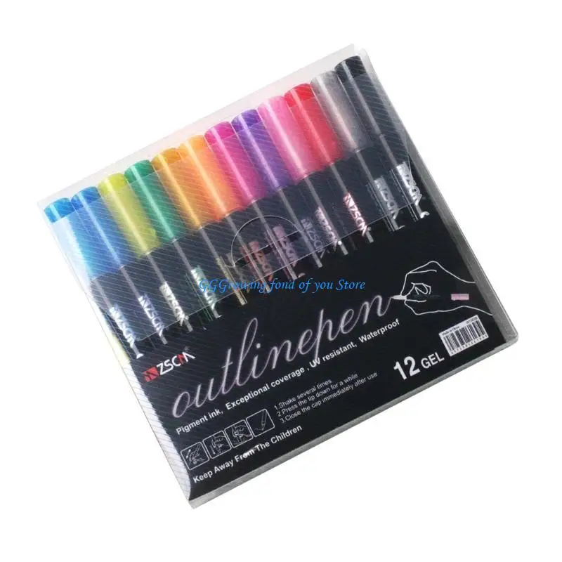 أقلام تحديد H9EB، 12 قطعة من أقلام التحديد ذات الخطوط العريضة المعدنية لكتابة بطاقات الهدايا، أقلام مخططة مزدوجة الخط لكتابة #2