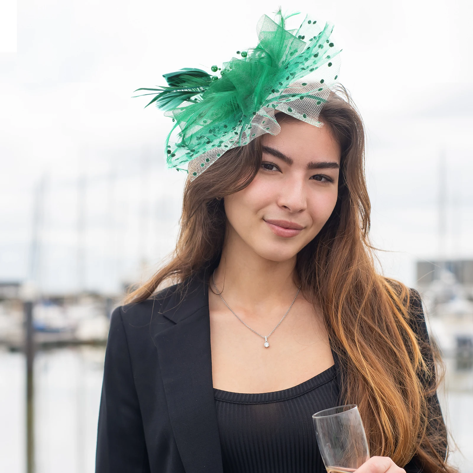 

Green Mesh Hair Accessories Fascinators Hat for Women Bride Headdress Tea Party Wedding Halloween Cosplay Lightweight