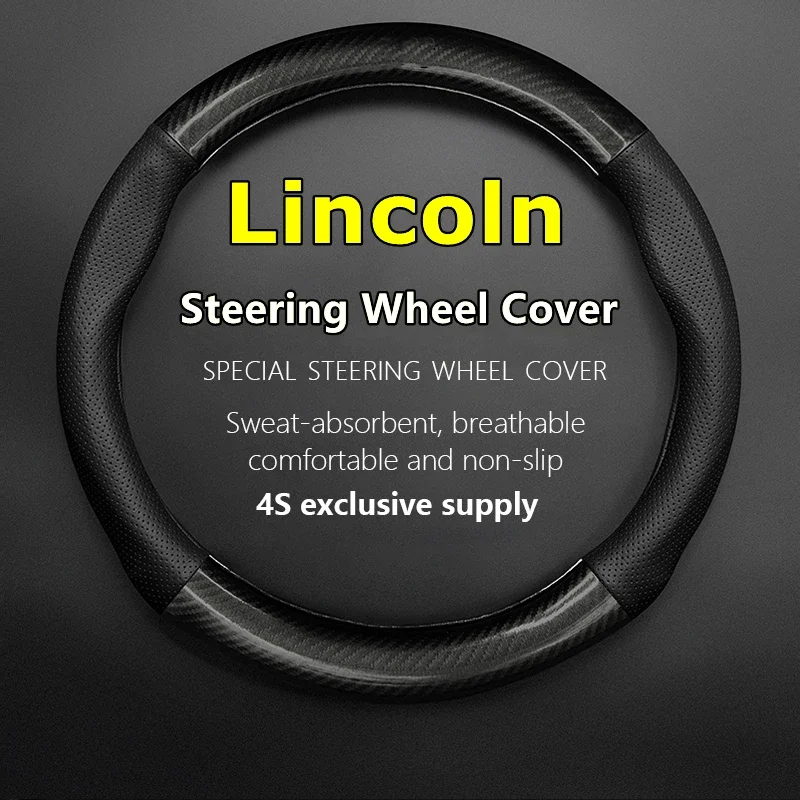 No Smell Thin For Lincoln Steering Wheel Cover Leather Carbon Fit MKC MKS MKT MKZ ZEPHYR Continental Aviator Nautilus Corsair