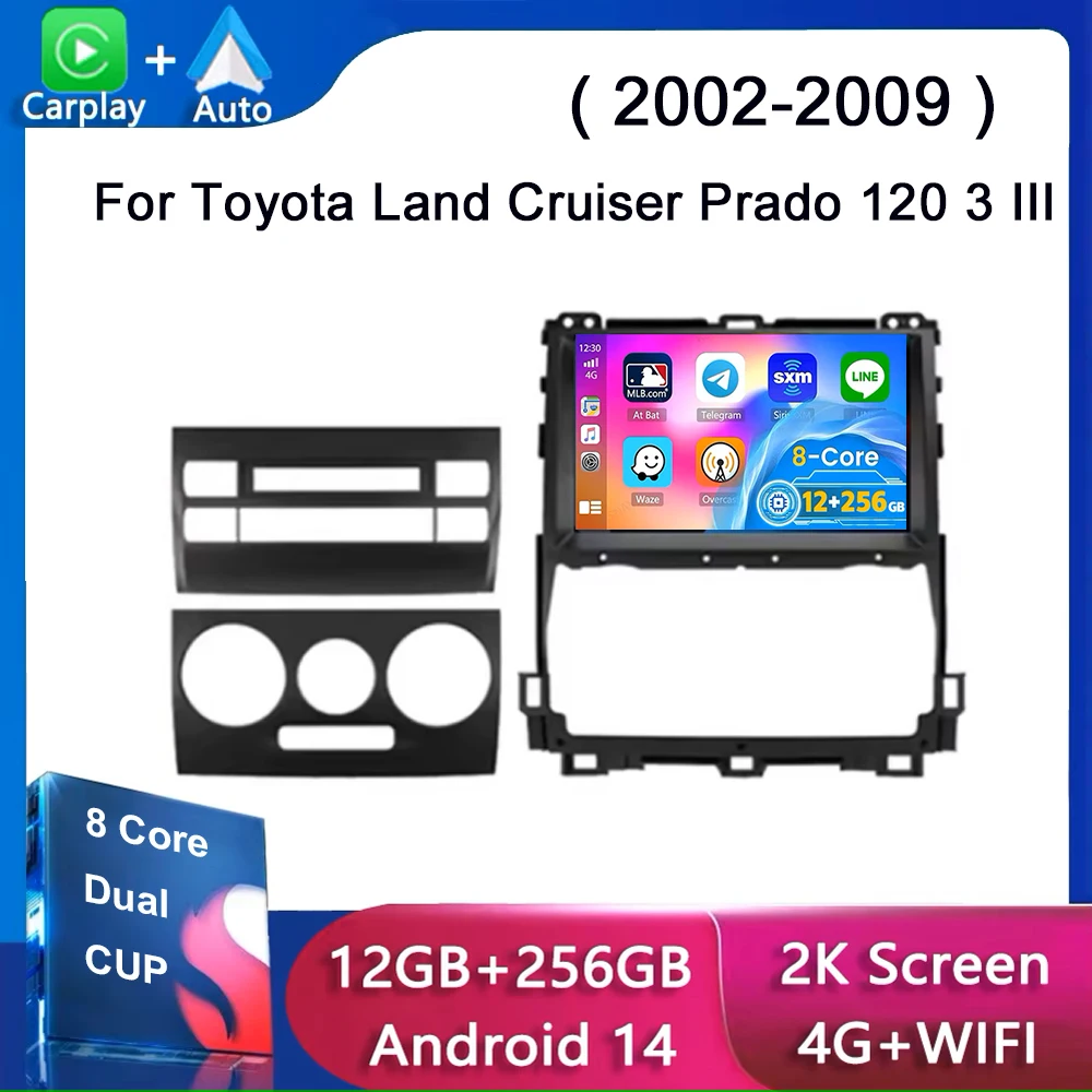 

Android 15 Carplay Car Radio Multimedia Player For Toyota Land Cruiser Prado 120 3 III 2002-2009 Autoradio Stereo 2di Head Unit