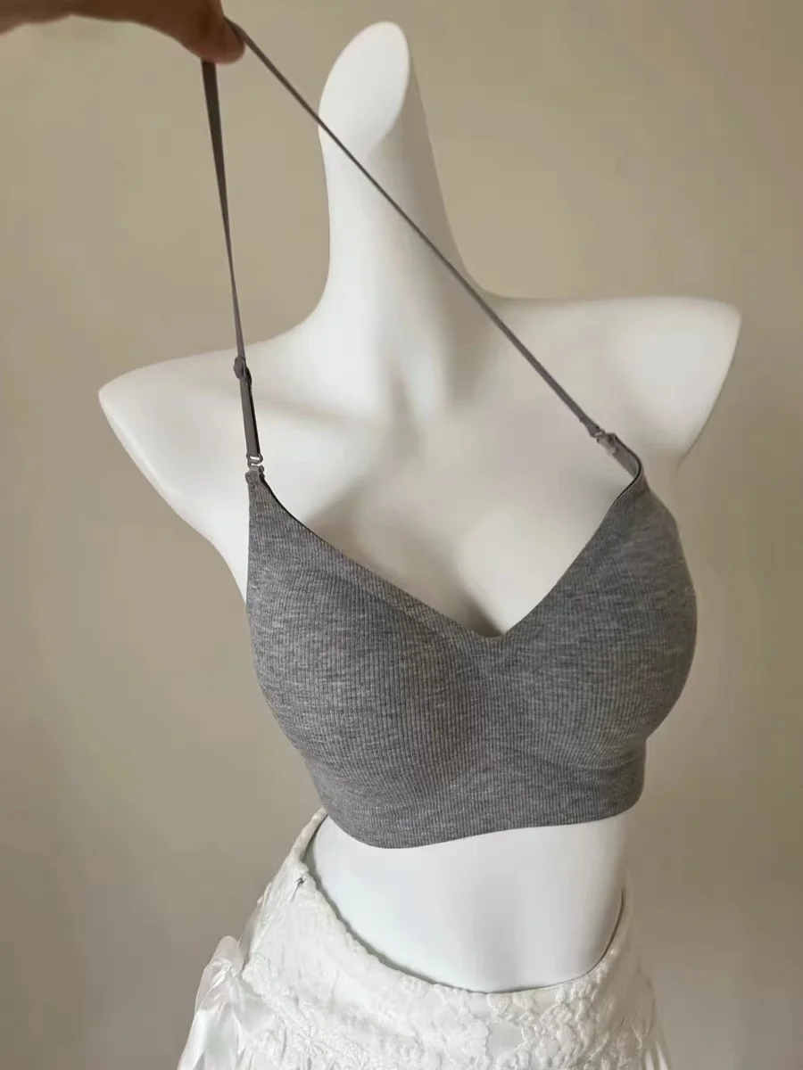 

Sexy Backless Bra Women's Gathered Strapless Seamless Nylon Underwear V-Shape Wireless Push up Anti-Slip Small Chest Look Big