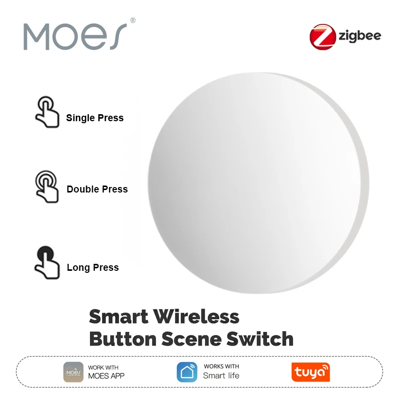 MOES Smart Key Switch, Tuya ZigBee Wireless Remote, Mobile Setting, Multi-Scene Linkage Controller, Battery Powered Smart Device