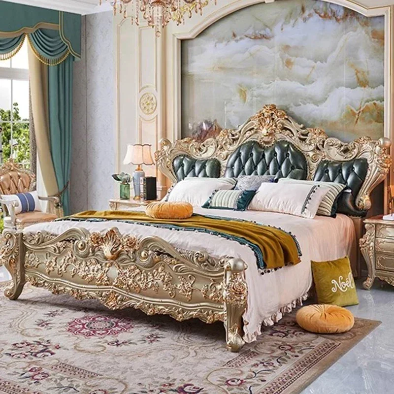 Luxury Trendy Bed Sleeping Princess Modern Double King Size Bedroom Wooden Design Bed Comfortable Cama Solteiro Home Furniture