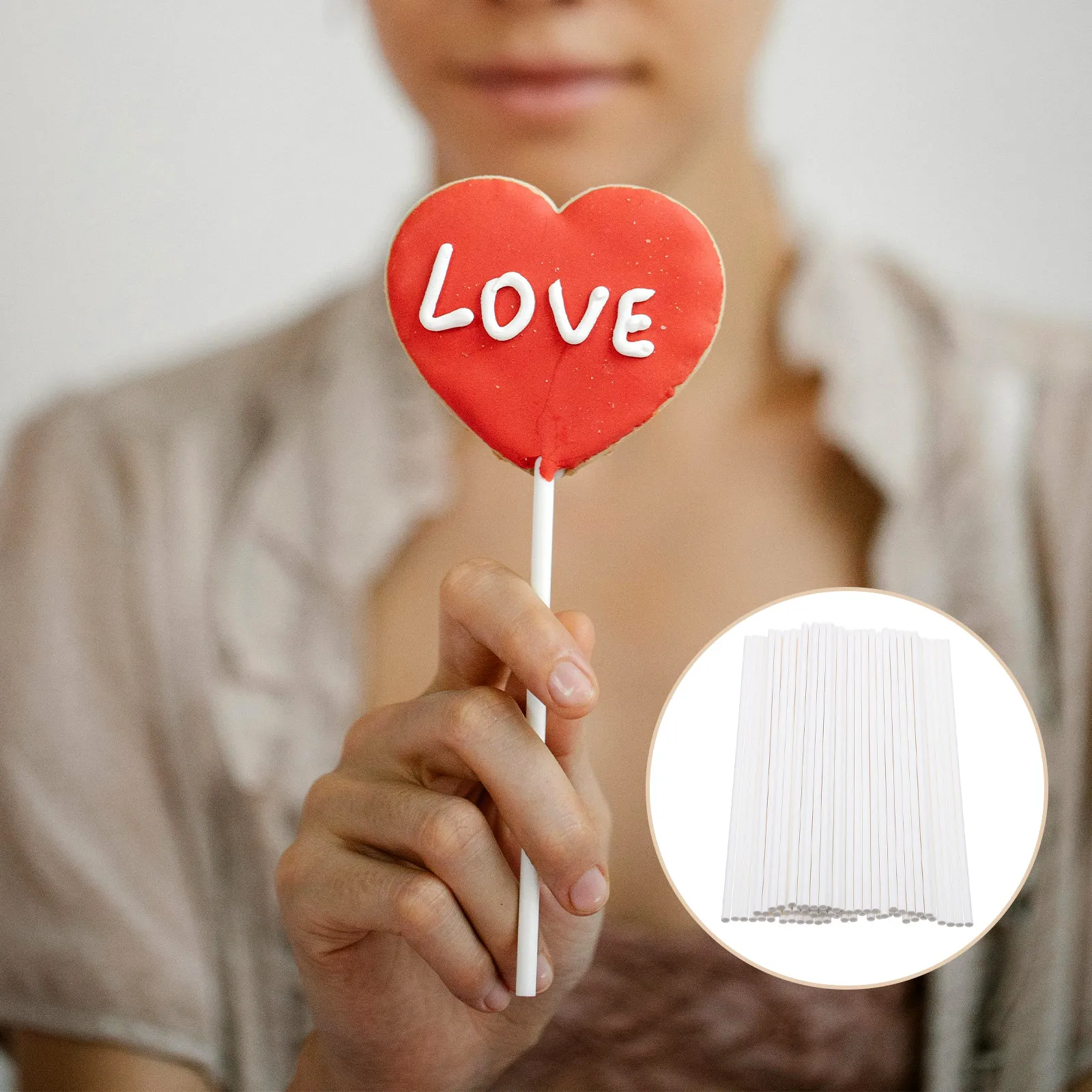 100Pcs 8'' White Paper Sucker Sticks for Homemade Candy Lollipop Craft Cake Topper Holiday Treats Sugar Craft Sturdy Dessert