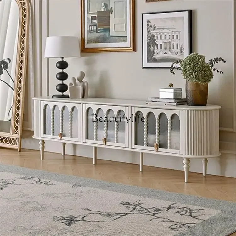 

ls 42French retro cream style solid wood TV cabinet small apartment living room home American storage locker integrated