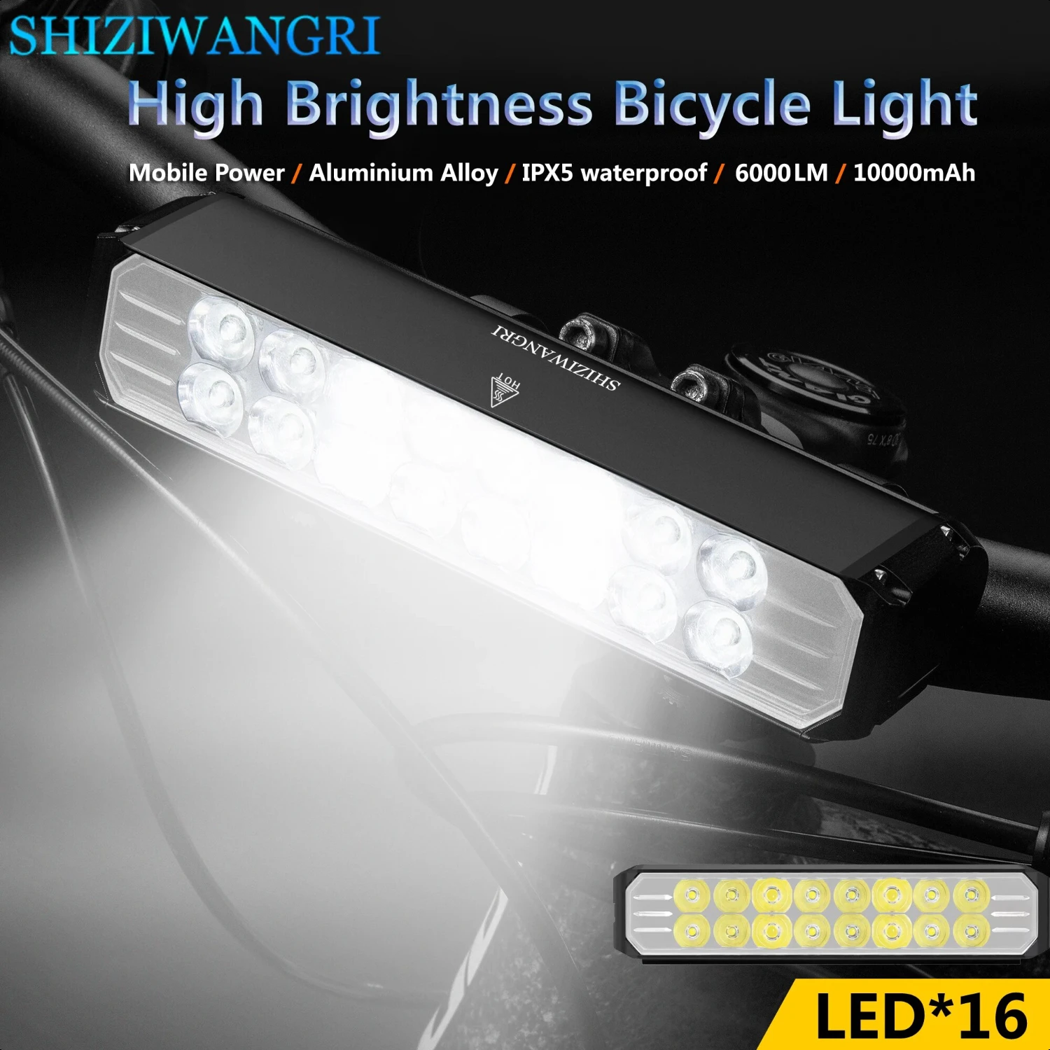 

16* Headlight Bicycle Light Bicycle Front Lamp Rechargeable 10000Mah Front Bike Light Headlight Bike Accessories