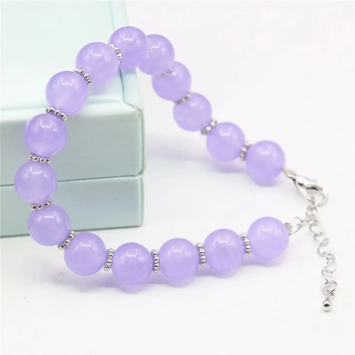 10mm Amethyst Stone Bracelet Round Natural Purple Jade Jewelry Making Design Alloy Flower Septal Beads Girls Gifts Accessory