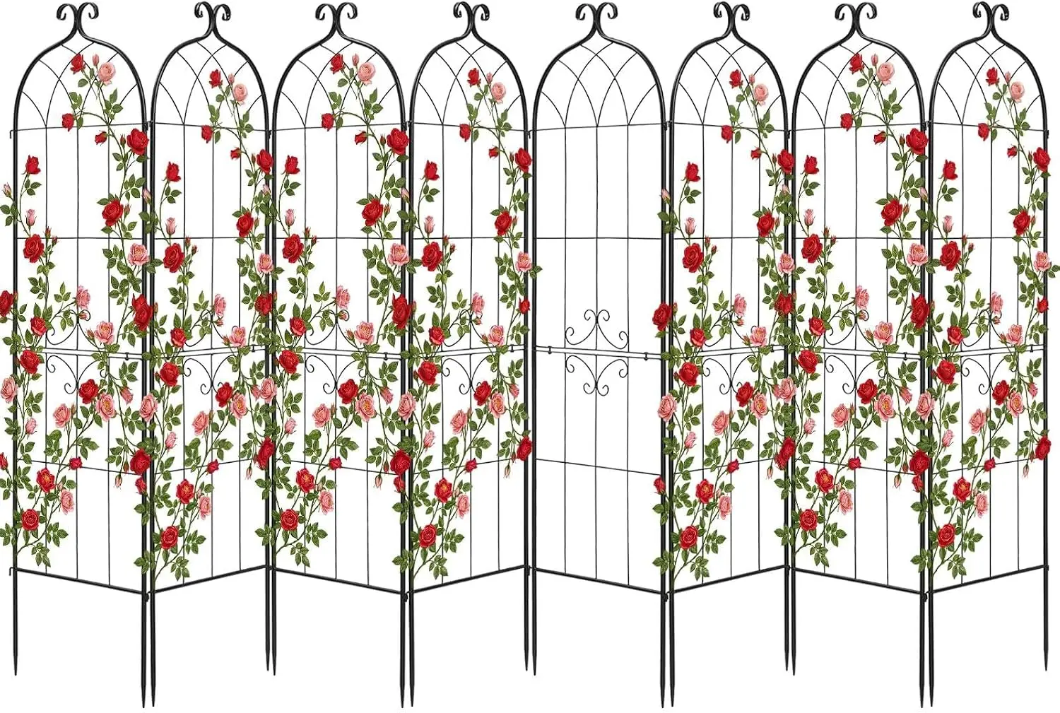 71 x 20 Inch Rose Garden Trellises, Set of 8 Powder‑Coated Metal Plant Support Frames with Locking Design for Roses, Flowers and Vegetables