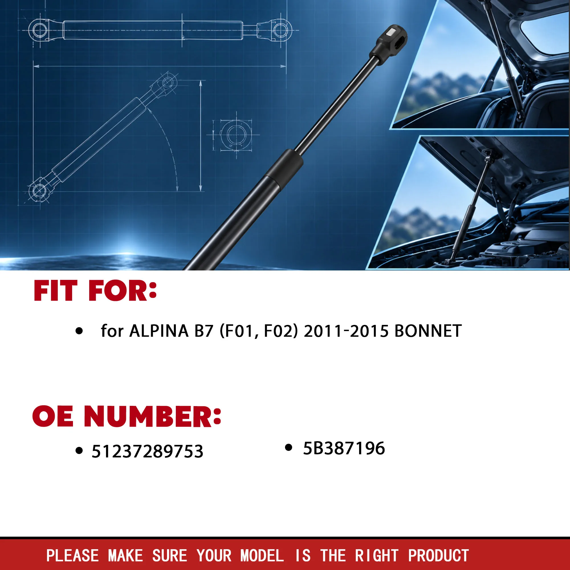 2PCS Front Hood Gas Struts Lift Supports for Alpina B7 F01 F02 2011-2015 Replace 51237289753