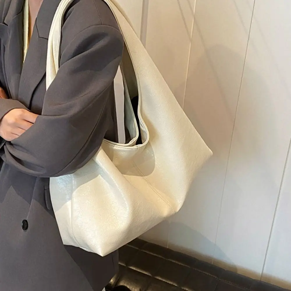 

Cute Korean Style Retro PU Tote Bag Solid Color PU Leather Large Capacity Handbag Tote Bag Large Capacity Underarm Packs Outdoor