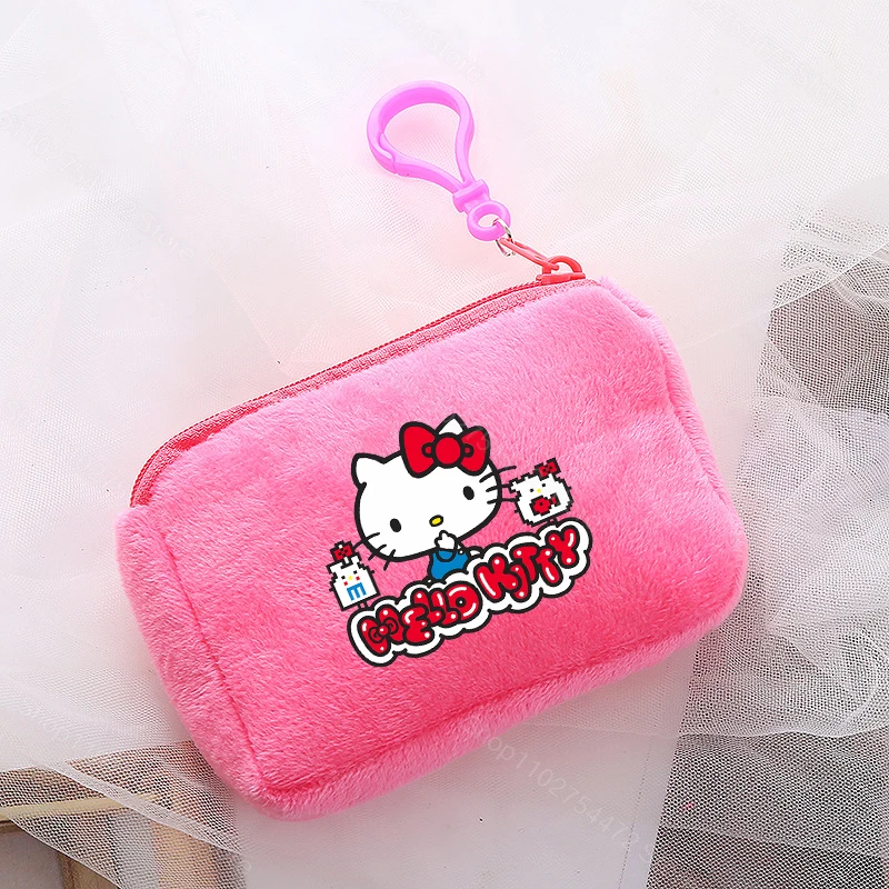 Hello Kitty Girls Cartoon Plush Coiin Purse Kid Anime Printed Wallet Child Cute Mini Change Bag Kawaii New Moneybag Fashion Gift