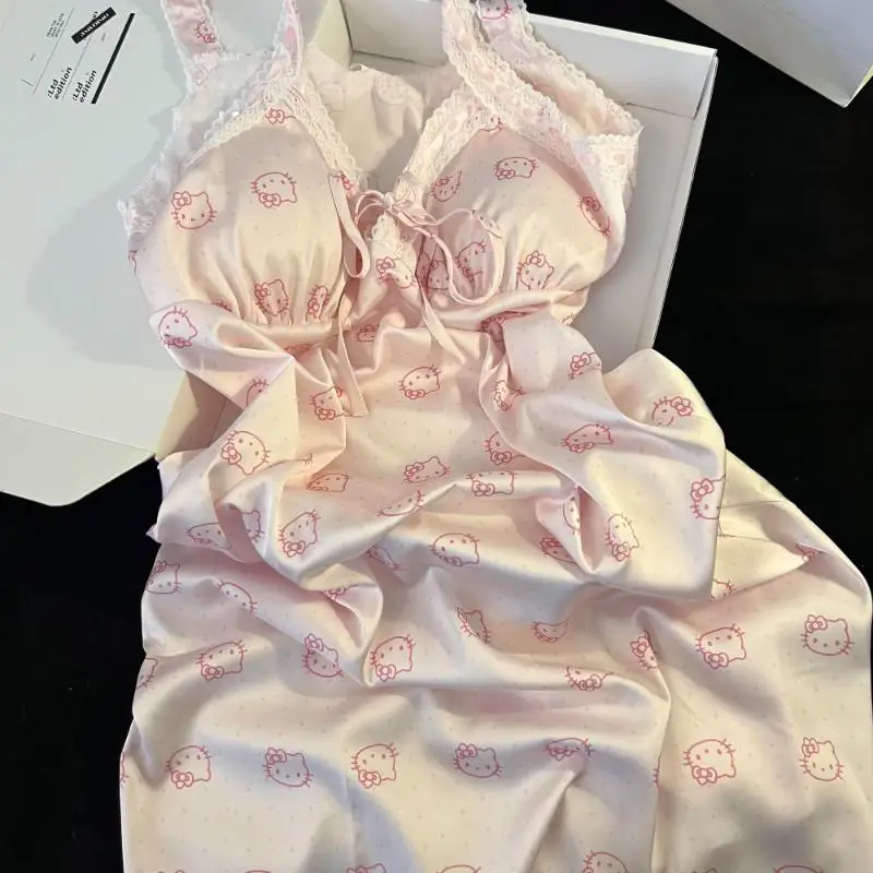 

Sanrios Hello Kittys Pajamas Sweet Cute Home Clothes Fashion Creative Cartoon Suspender Skirt Hot Simple Comfortable Sleeveless
