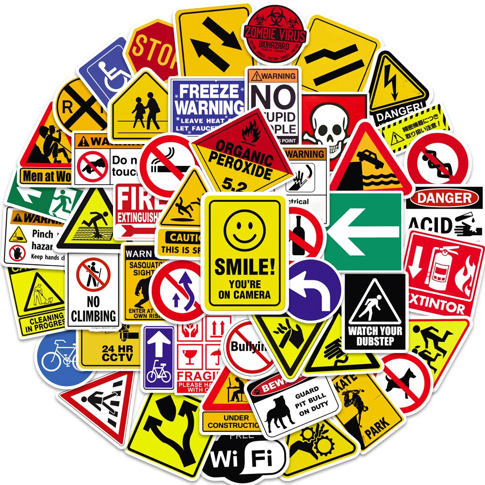 

10/30/50/100pcs Warning Sign Graffiti Stickers Cool Cartoon Decals Waterproof DIY Skateboard Laptop Phone PVC Sticker Wholesale