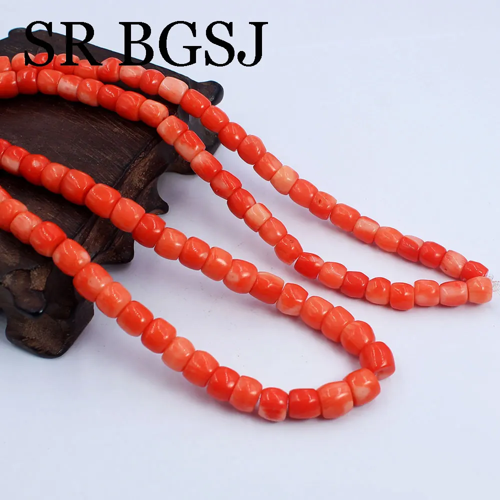 

26inch 60cm Drum Long Column Natural Sea Bamboo Orange Coral Jewelry Making DIY Strand Beads