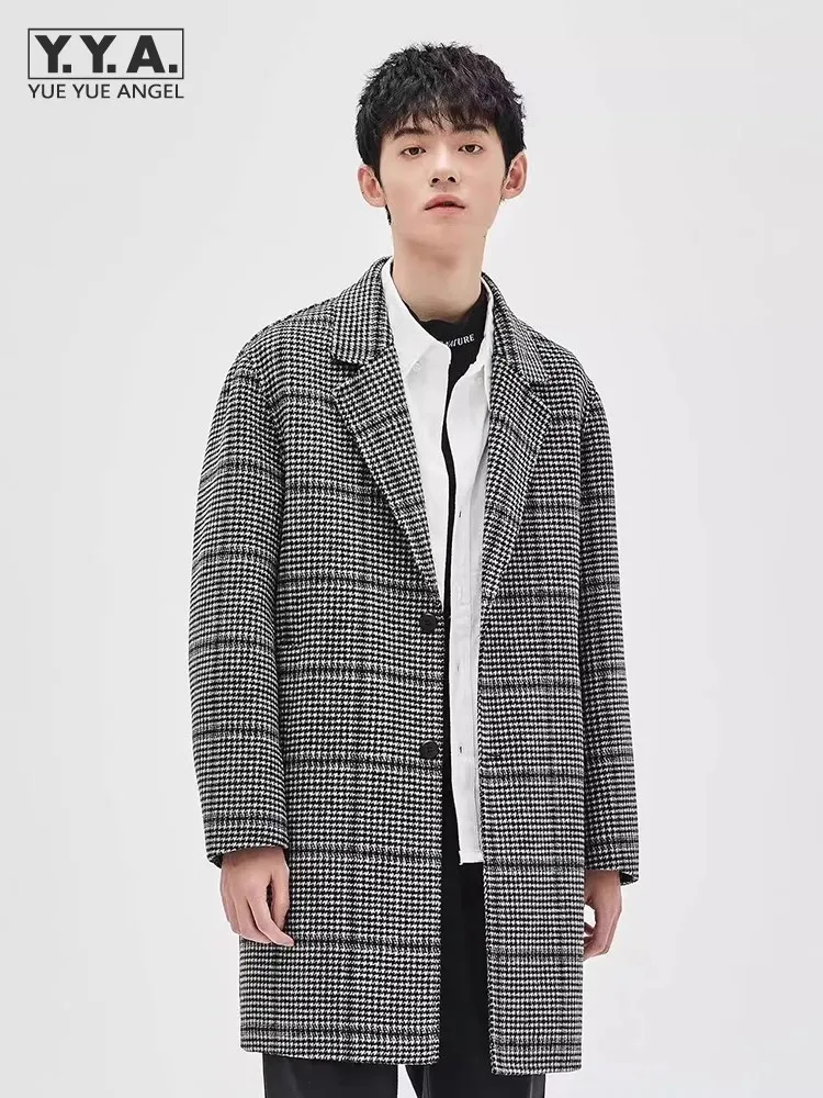 

Business Casual Mens Plaid Woolen Coat Single Breasted Straight Loose Fit New Winter Warm Down Coat Fashion Casual Men Overcoat