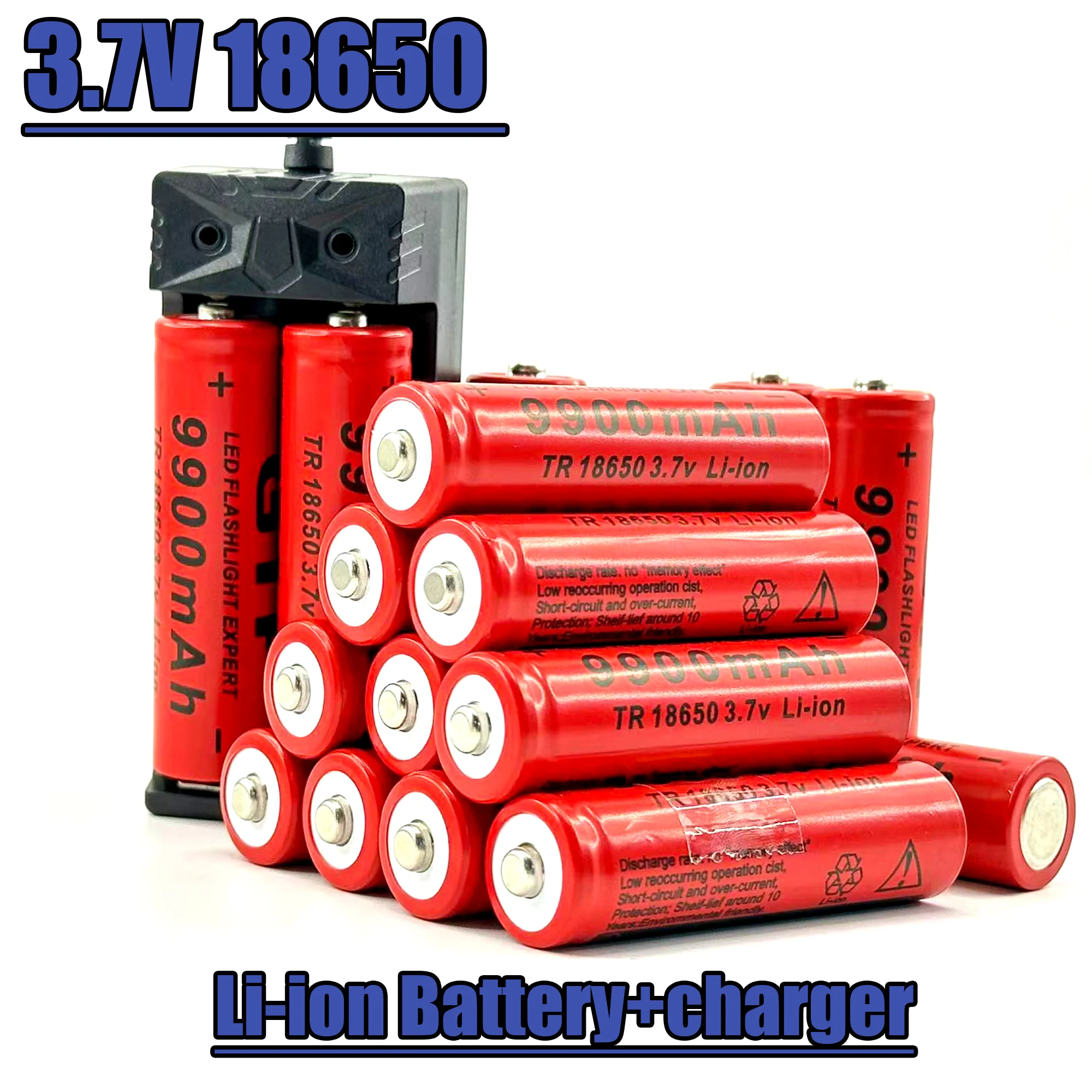 

Литиевые аккумуляторы 18650 3.7V 9900mAh для фонарика + зарядное устройство, 100% новые, перезаряжаемые.