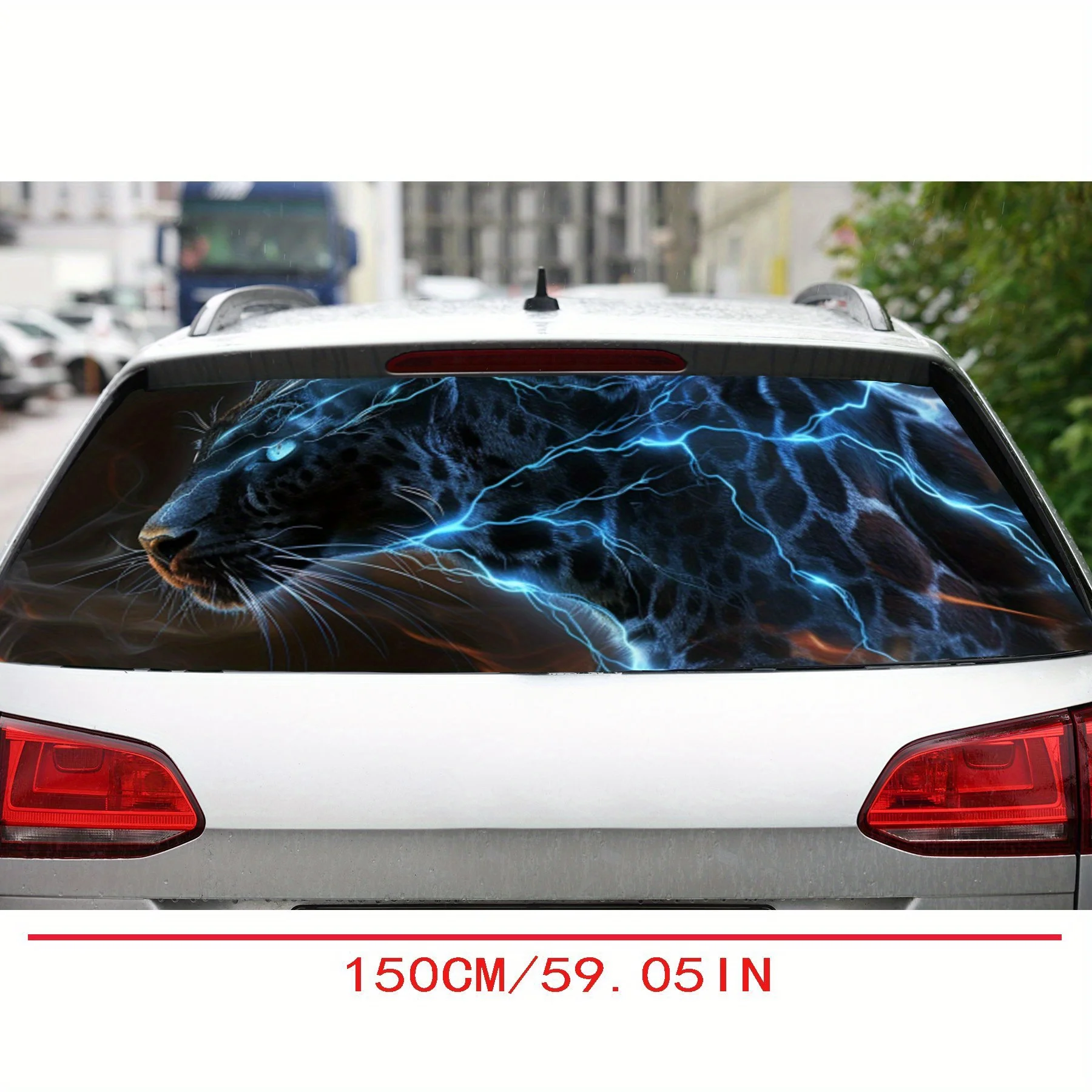 Blue lightning leopard car rear window vinyl wraps sticker, auto art sticker, self-adhesive waterproof rear window decoration, g