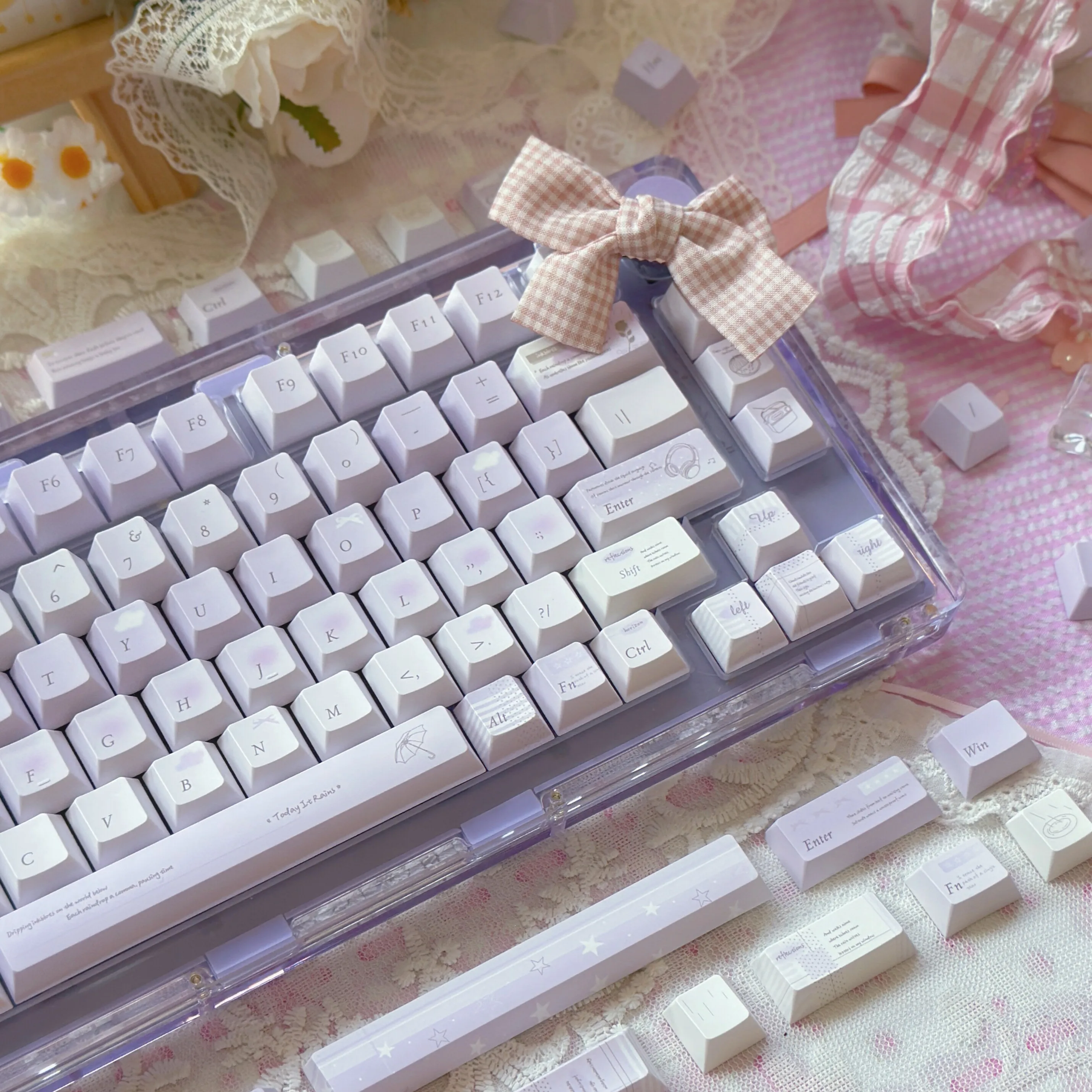 Purple Keycaps Ins Style PBT Double Shot Cherry Profile Mechanical Keyboard Keycap for MX Switch ANSI Alice Layout Keyboards Cap