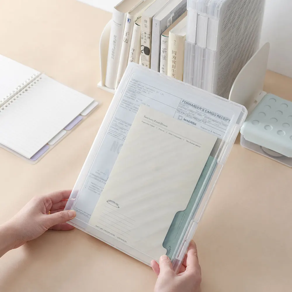 1-Pack A4 Clear File Storage Box, 2cm Slim Stackable PP Plastic Paper Organizer for Documents, Office, School and Home Use