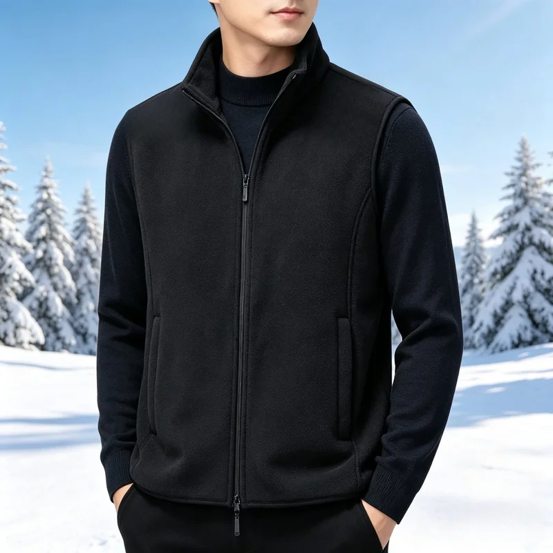 Winter Men's Jackets and Light Coats Men's Autumn and Winter Fleece Stand-up Collar Vest Warm Men's Jacket Blouse Man Coat Golf