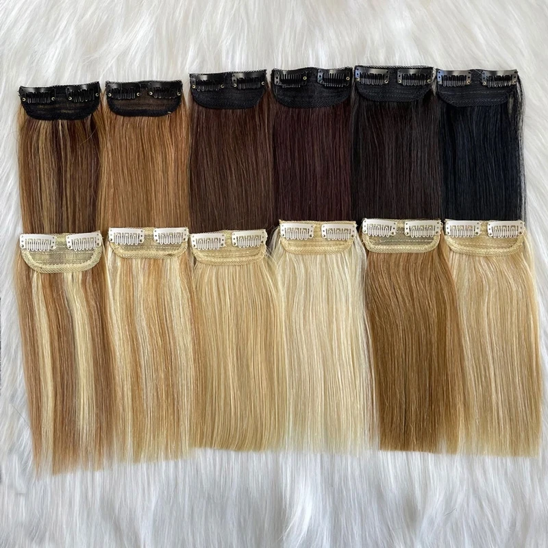 Isheeny Clip In Human Hair Extensions Natural Machine Remy Hair Pad 10-30cm Invisible Tic Tac One Piece Clip Hair Extension