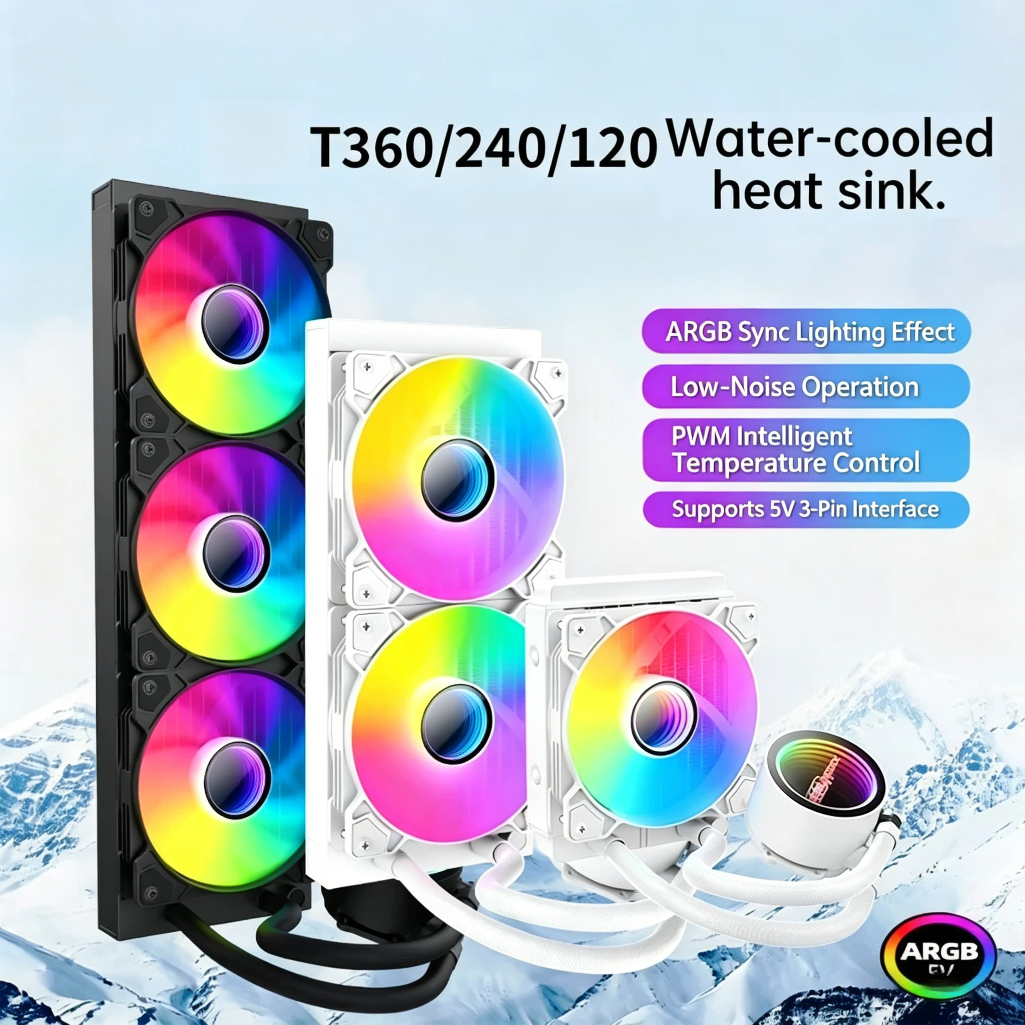 Ice Soul T120/T240/T360 ARGB CPU Water Cooler AIO Liquid Cooling Fan with Infinite Mirror Prism RGB PWM for LGA1700 Desktop PC