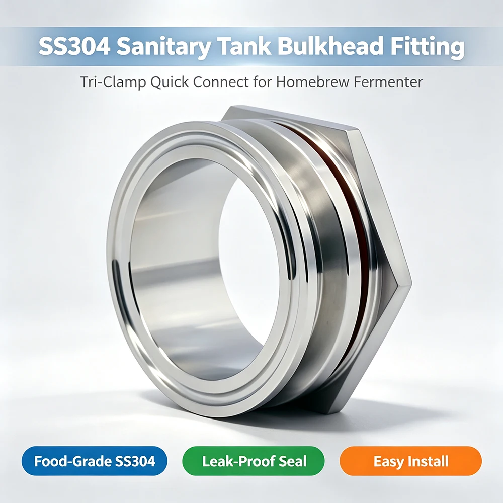 SS304 Sanitary Tank Bulkhead Fitting, Tri‑Clamp Quick Connect Water Tank Outlet Inlet Connector for Homebrew Beer Fermenter 50.5