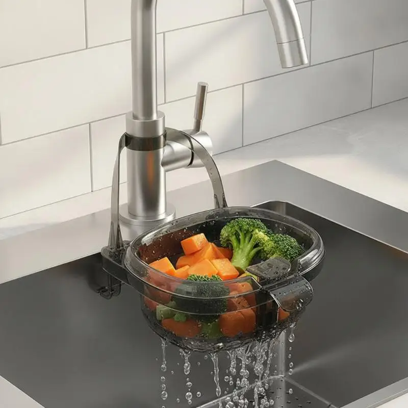 Sink Hanging Drain Basket Food Grade BPA Free Adjustable Kitchen Vegetable Washing Drainer for Leftover Filter Kitchen Storage
