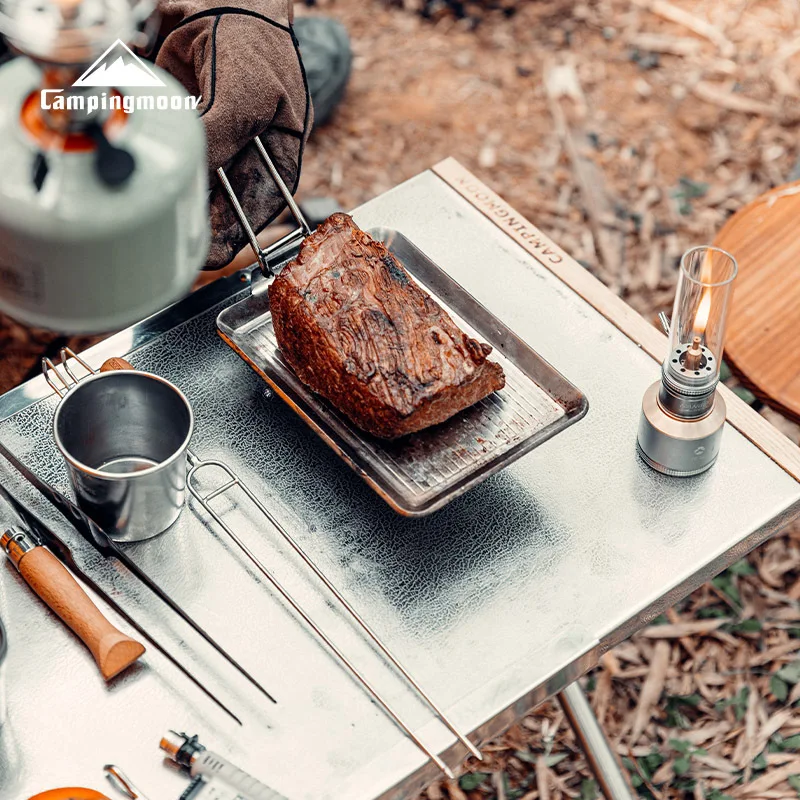 Outdoor Portable Large Steel Table CAMPINGMOON High Temperature Resistant Barbecue T-380 Camping Food Folding Table WIth Bag