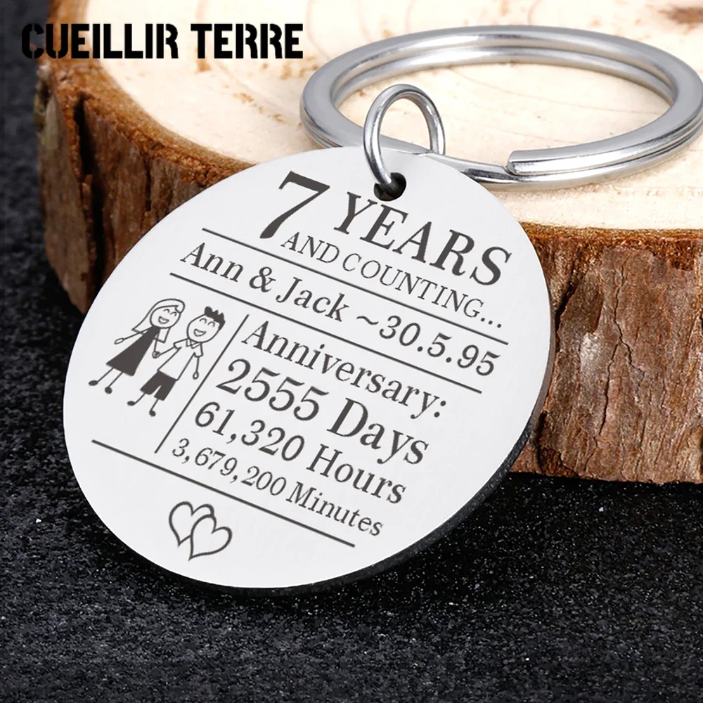 Customized  Couples Keychain Valentine Day Gift  Polished Mirror Stainless Steel For Boyfriend Girlfriend Keyring Anniversary