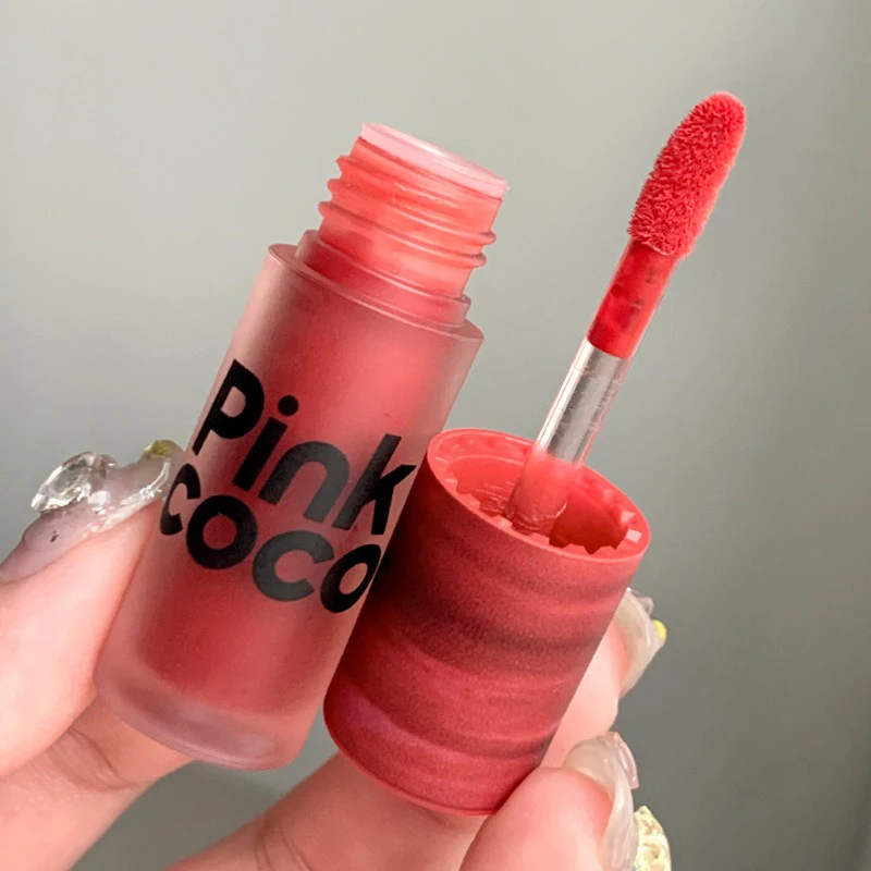 Pinkcoco-リップグロス、ドライ、ピンク、ガーゼ、ローコイル、リップペースト、マット、メイクアップ、ホワイト